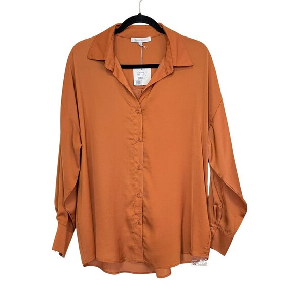 Favorite Daughter Copper Button Down Satin Long Sleeve Top Sz S NWT - Picture 1 of 5
